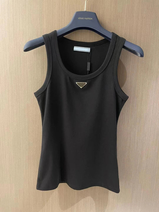 2025 Summer New Women's Simple and Versatile Slim Fit Sleeveless Vest Solid Color Sports Top