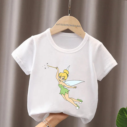 Hot Sale Peter Pan Tinker Bell Print Cartoon Kids T-Shirts Girls Clothes Baby Boys Short Sleeve T shirt Summer Children Tops