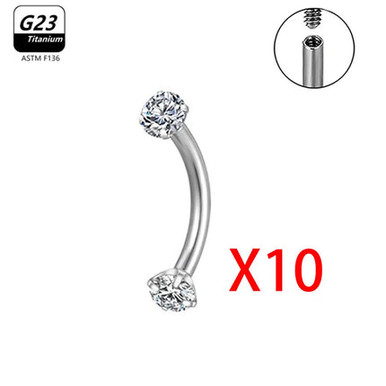 1/5/50pcs G23 Titanium ASTM-F136 Piercings Eyebrow  zircon Earring Internal thread Eyebrow Body Jewelry Wholesale