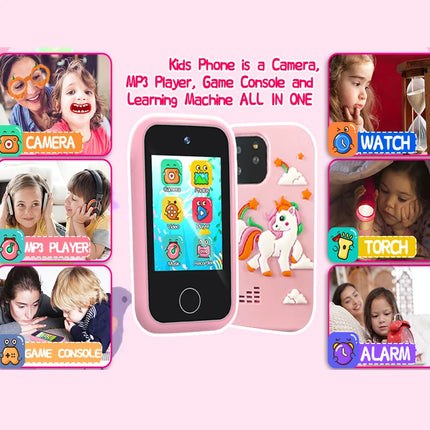 New Kids Smart Phone Toys Unicorn Toddler Play Phone Dual Camera Cell Phone Travel Toy Preschool Learning for Boys Girls Gifts