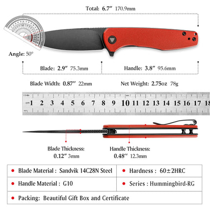 TRIVISA Pocket  Hummingbird  Knife  with Clip High Quality  14C28N Blade Micarta G10 Handle Hunting Camping Outdoor Survival EDC