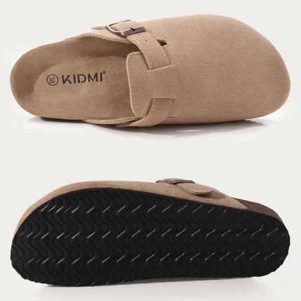 Litfun Suede Cork Clogs For Women Men Genuine Summer Clogs with Arch Support Cork Leather House Mules Shoes Thick Beach Sandals