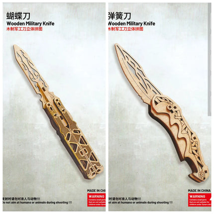 Explosions Laser Folding 3D Hand-made Jigsaw Puzzle Wooden Assembling Parent-child Butterfly Model Knife Boy Gift