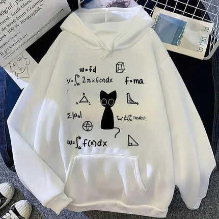 New Y2k Black Cat Love Matematicas Women Hooded Autumn and Winter Math Graphic Pullover Sweatshirt for Math Teacher Student Gift