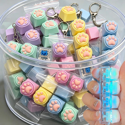 Cat Claw Button Decompression Toy Mechanical Keyboard 4-Key Shaft Tester Luminous Decompression Button Keyboard Keychains