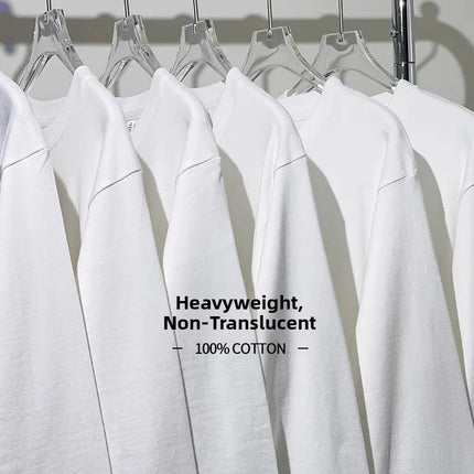 White Heavyweight 400g Pure Cotton Long Sve T-irt ex Loose Fit Basic Color Inner Wear Base Layer irt