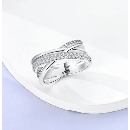 Shine Zircon Ring 925 Silver Original Stone Multi Layer Simple Infinitely Wide Rings For Women FineJewelry Wedding Party Gift