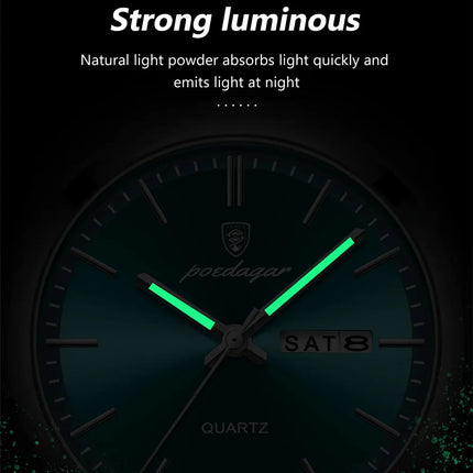 POEDAGAR Luxury Quartz Man Wristwatch Sport Men Watches Waterproof Luminous Date Week Stainless Steel Men's Watch Male Reloj