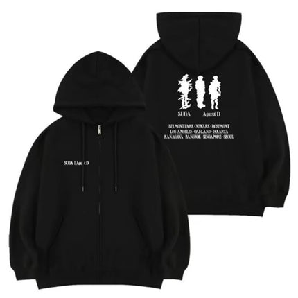 Kpop Agust D D-DAY US Solo Tour Hooded Cardigan Long Sleeved Diamon Coat Cotton Y2K Oversize Pullover Couple Sweatshirt Hooded