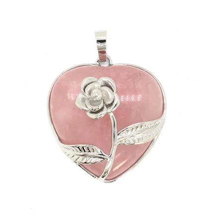 Crystal Stone Heart Shape Pendant Natural Rose Quartz Amethyst Crystal Lapis Lazui Green Aventurine Agate Women Necklace Jewelry