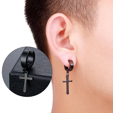 1 Pair Punk Stainless Steel Cross Stars Pendant Ear Clip No Piercing Earrings For Women Hiphop Fashion No ear hole Men Jewelry