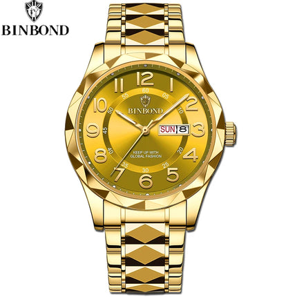 BINBOND Top Brand Luxury Men's Wristwatch Waterproof Luminous Date Week Men's Watches Stainless Steel Quartz Men's Watch Male reloj