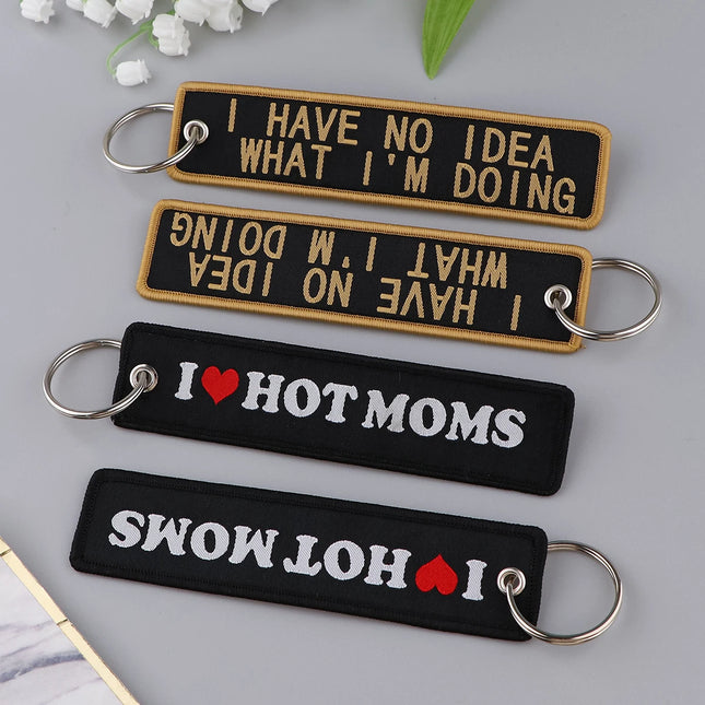 1pcs Computer Pop-up Window Quotes Embroidered Keys Tag Keychains For Motorcycles Backpack Fashion Key Ring Accessories Gifts