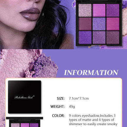 9 Colors Glitter Eyeshadow Palette Purple Shimmer Pearlescent Matte Acrylic Eye Shadows Palette Waterproof Eye Make Up