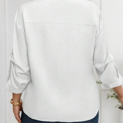 Elegant V-Neck Blouse: Unique Notch Collar Design Women's Summer Shirt with Premium Textured Fabric for Office & Casual Wear