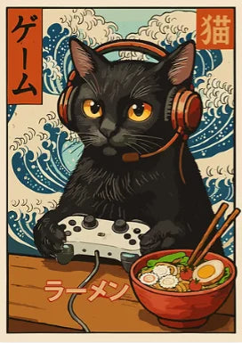 Japan Ukiyo-E Style Fun Game Animal Ramen Posters Art Print Mexican Axolotl Game Cat Ferret Canvas Painting Game Room Home Decor
