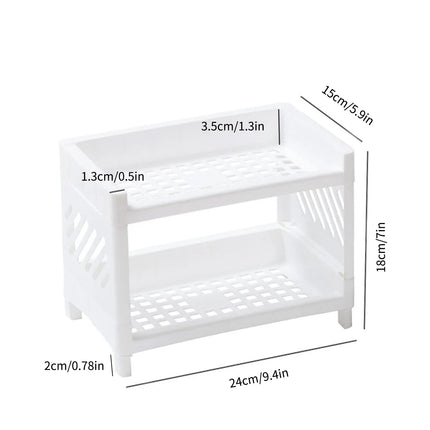 PP Desktop Double Layer Storage Rack Rectangular White Organizing Student Desk Office Cosmetics Stationery Shelf