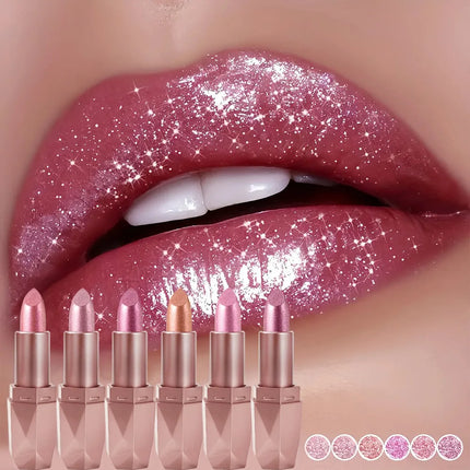 Pearlescent Pink Glitter Velvet Lipstick Metallic Diamond Lipsticks Waterproof Lasting Shimmer Lips Gloss Women Makeup Cosmetic