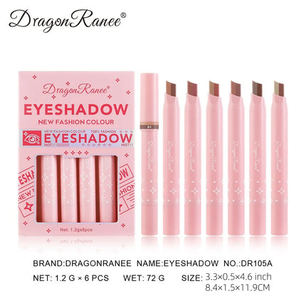 Two-Color Eyeshadow Stick Six-Pack Set Box, Highlighter Eyeshadow Pen, One-Swipe Application, Waterproof, Long-Lasting, Fine and Non-Smudging Eyeshadow Pen