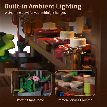 1670PCS Japanese Ramen Restaurant with Lights Building Blocks Set, City Street Scene Architectural Model Ornament, Birthday Gift