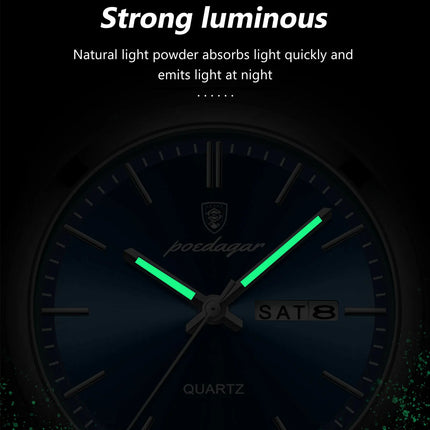 POEDAGAR Luxury Watch For Man Waterproof Luminous Date Week Stainless Steel Men Watch Casual Quartz Men's Watches Male Clock+box