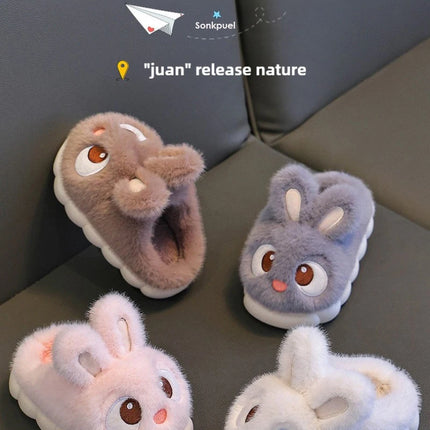 2024 New Cute Rabbit Children's Cartoon Winter Slippers Comfortable Warm House Shoes Boys Girls Indoor Home Fluffy Slippers