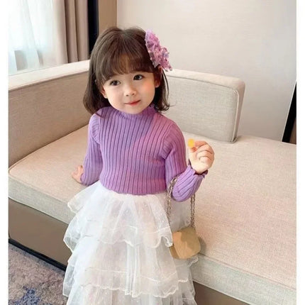 High Neck Baby Sweaters Autumn Winter Kids Boys Girls Long Sleeve Pure Color Knit Sweater Baby Kids Boys Girls Pullover Sweaters