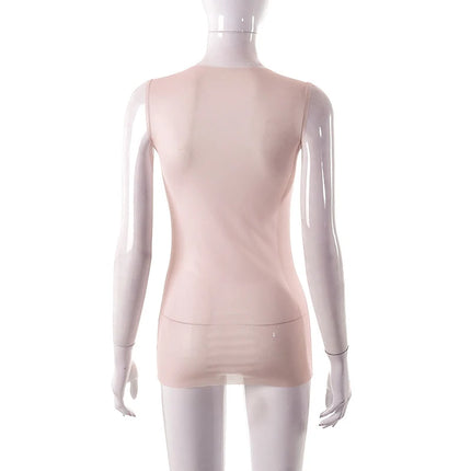Fashion Trendy Round Collar Sleeveless Tank Mesh Sexy Article Print Slim Casual Top Women Hipster Wear