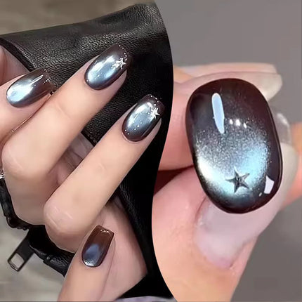 MN 10ml 1-12pcs 2025 Autumn Blue Brown Cat Eye Gel Nail Polish Popular Flash Chocolate Glass Beads Nails Black Nails Christmas