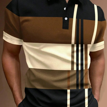 Men's Golf Stripe Polo Shirt Casual Short-Sleeve Solid Color Lapel Fashion New Business Sports Breathable T-Shirt Top