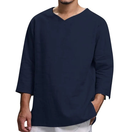 Men's New 3/4 Sleeve Loose Solid Casual Large Pullover Shirt