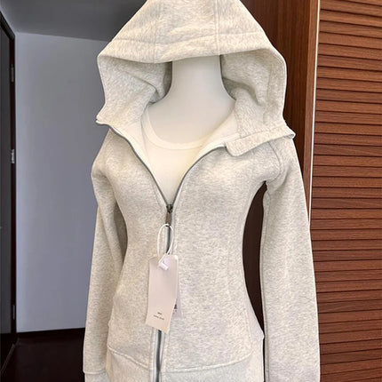 Retro American White ey Slim Fit Hoodie Jaet Women's Thin Autumn Zipper Open Cardigan Top Waterproof ort Sve