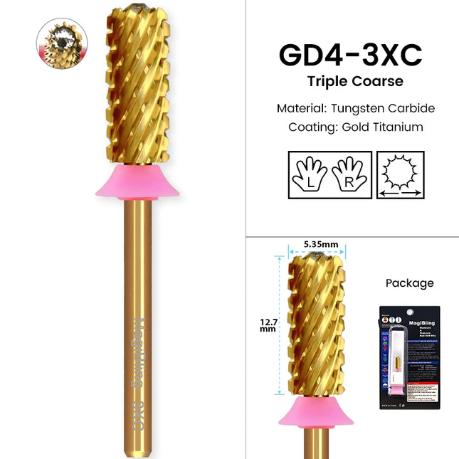 MagiBling Crystal Top Small Barrel Carbide Nail Drill Bits Left Right Hand Cuticle Gel Polishing Remove Easy Use Manicure Tools