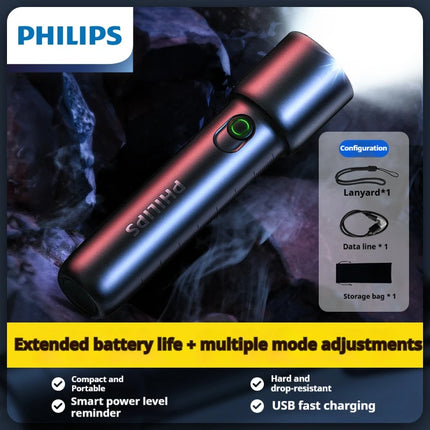 Philips NEW SFL1235 2-PCS EDC Portable Flashlight Rechargeable LED Flashlights for Defensa Personal Self Defense Camping Hiking
