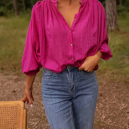 New Elegant Stand-up Collar Long-Sleeve Shirt Plus Size Women's Top Rose Wrinkles French Blouse All Match Female Clothing Office
