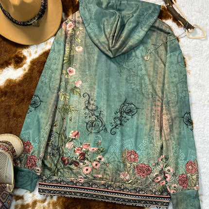 Women's Casual Fashion Round Neck Pullover Sweatshirt Western Ethnic Style Retro Printed Sweatshirt Hoodies