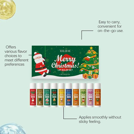 Christmas Themed Lip Balm Set 10pcs Moisturizing Hydrating Lip Balm With Various Flavors Perfect Holiday Gift