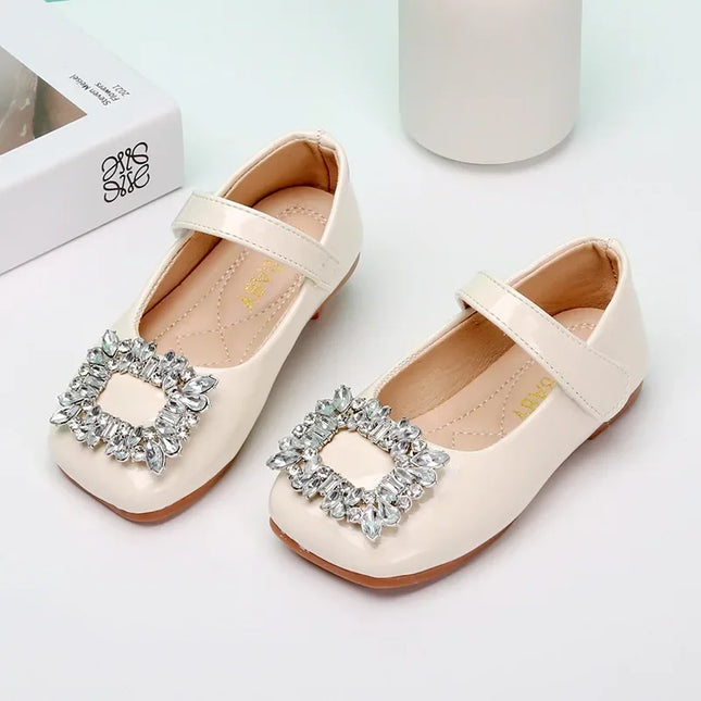 Baby Girls Leather Shoes for Party Wedding Kids Black Mary Janes with Rhinestone Buckle Princess Sweet Chic Children's Flats New