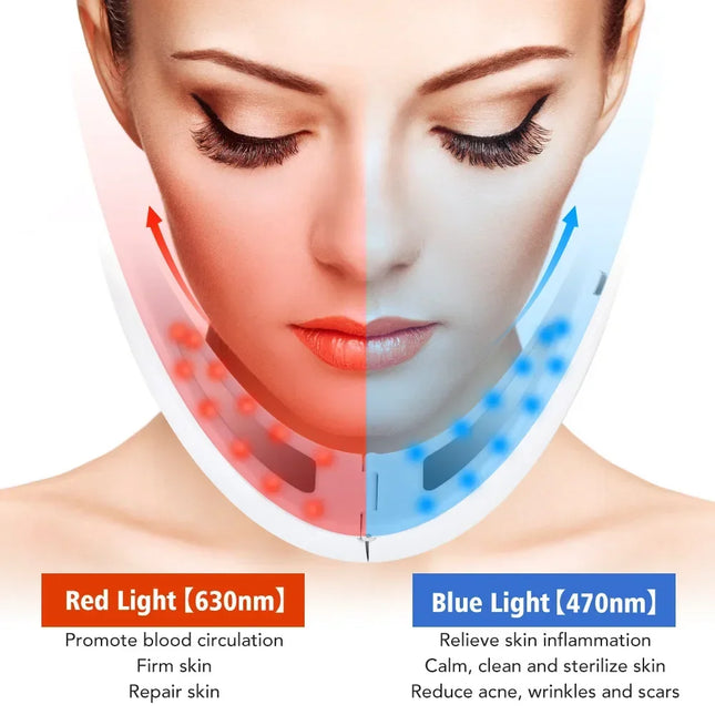 V Face Lift Massage Device Face Contour EMS Massage Double Chin Remove Red Blue Light Heat V-shaped Face Lift Beauty Instrument