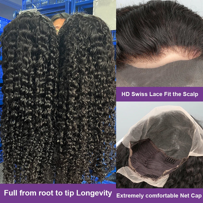 250 Density 13x6 HD Lace Frontal Wigs Brazilian 32 34 40 Inch Deep Wave Curly Human Hair Wigs 100% For Black Women Preplucked