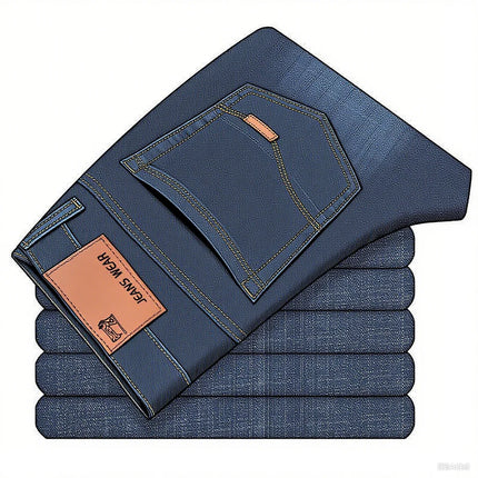 2025 men's fashion business jeans classic style casual elastic slim fit jeans men's denim pants black blue