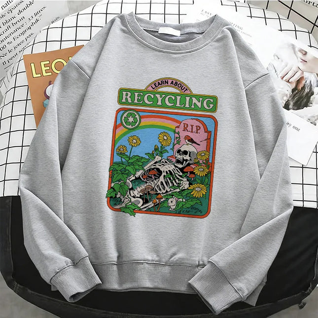 Comic Design Vintage Hoodies Fashion Warm Fleece Sweatshirt Soft  O-Neck Pullover Casual Female Clothes