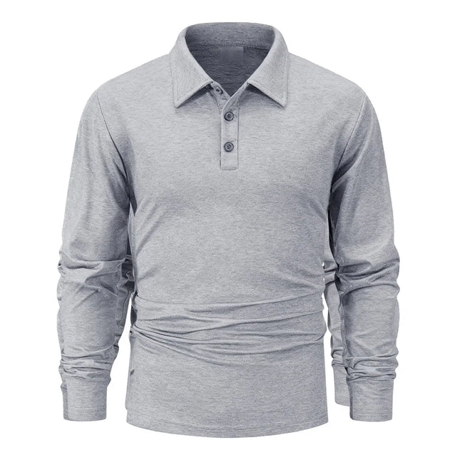 Men's Business Casual Long Sleeve Polo T-shirt Spring Summer Solid Color Comfortable Breathable Top Polos Shirts Male
