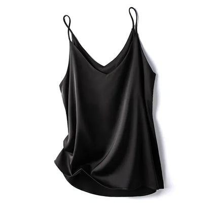 2026 Spaghetti Strap Top Women Halter V Neck Basic White Cami Sleeveless Satin Silk Tank Tops Women's Summer Camisole Crop Top