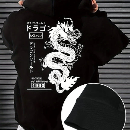 Hoodie with Geometric Dragon Print  Casual Pullover Sweatshirt for Couples Casual Long Sleeve Pullover with Pockets Comfortable