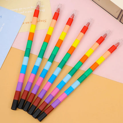 12-Color Building Block Crayons Fun Rainbow Color Stackable Drawing Crayons Graffiti Pen Art Supplies Birthday Gift Boy Girl