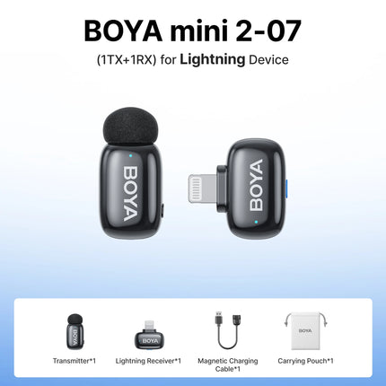 BOYA Mini 2 Wireless Lavalier Microphone AI Noise Reduction Mini Mic for iPhone 6-14/15-17 USB-C Android Phone Video Recording