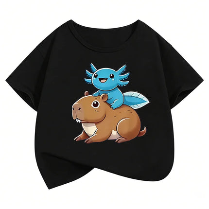 Graphic Capybara Kids Tshirts Summer Short Sleeve Tees Cartoon Animal Boys Girls Clothes Kawaii Tops Y2K Children T-shirt