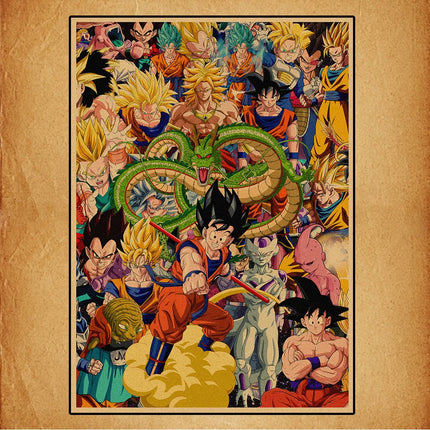 Japanese Surrounding Anime Retro Dragon Ball Poster Goku Gohan Vegeta Piccolo Friza Canvas Painting Print Wall Art Children Gift