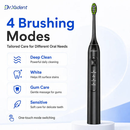Dr.Yadent YD05 Sonic Toothbrush Gentle to Adult Gum 4 Modes 6 Soft Bristles Heads 2 Mins SmartTimer with Fast USB-C Rechargeable